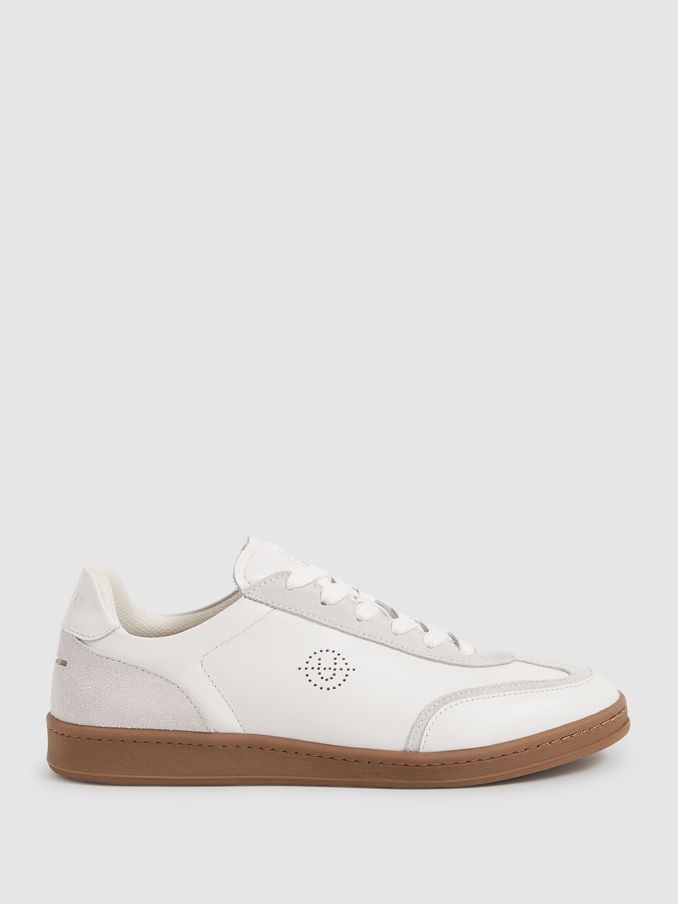 Unseen Leather Suede Court Trainers in White (E77270) | AED331