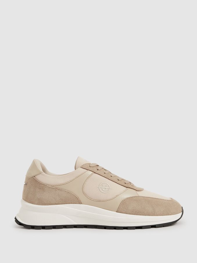 Unseen Suede Leather Colour-Block Trainers in Taupe/White (E77278) | €80