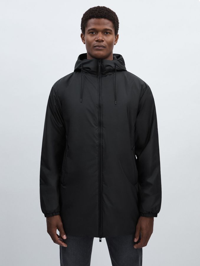 Rains Long Hooded Insulated Jacket in Black (E77280) | HK$1,616