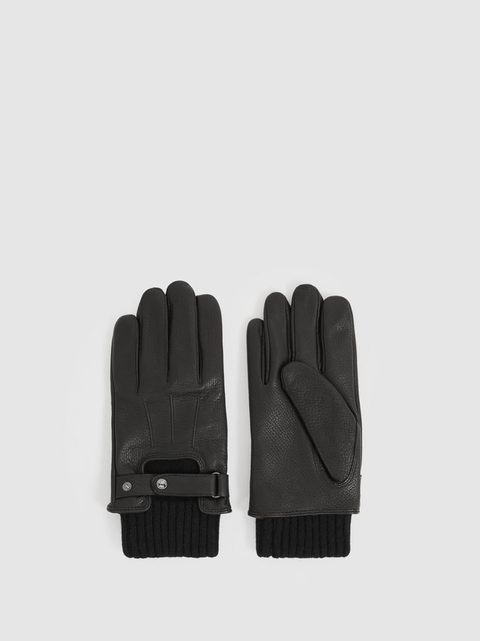 Leather Ribbed-Cuff Gloves in Black (E78634) | US$180
