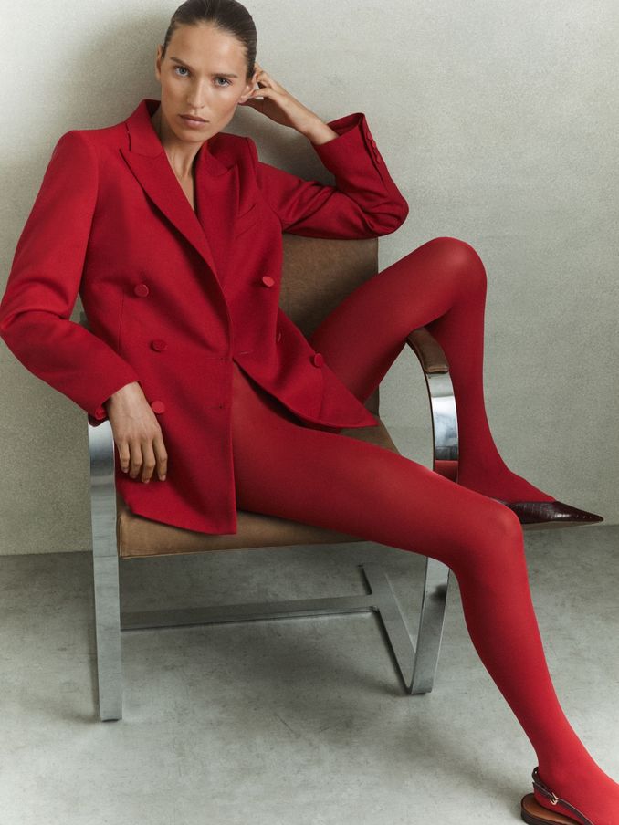 Wool Blend Double Breasted Tux Blazer in Red (E78644) | €167
