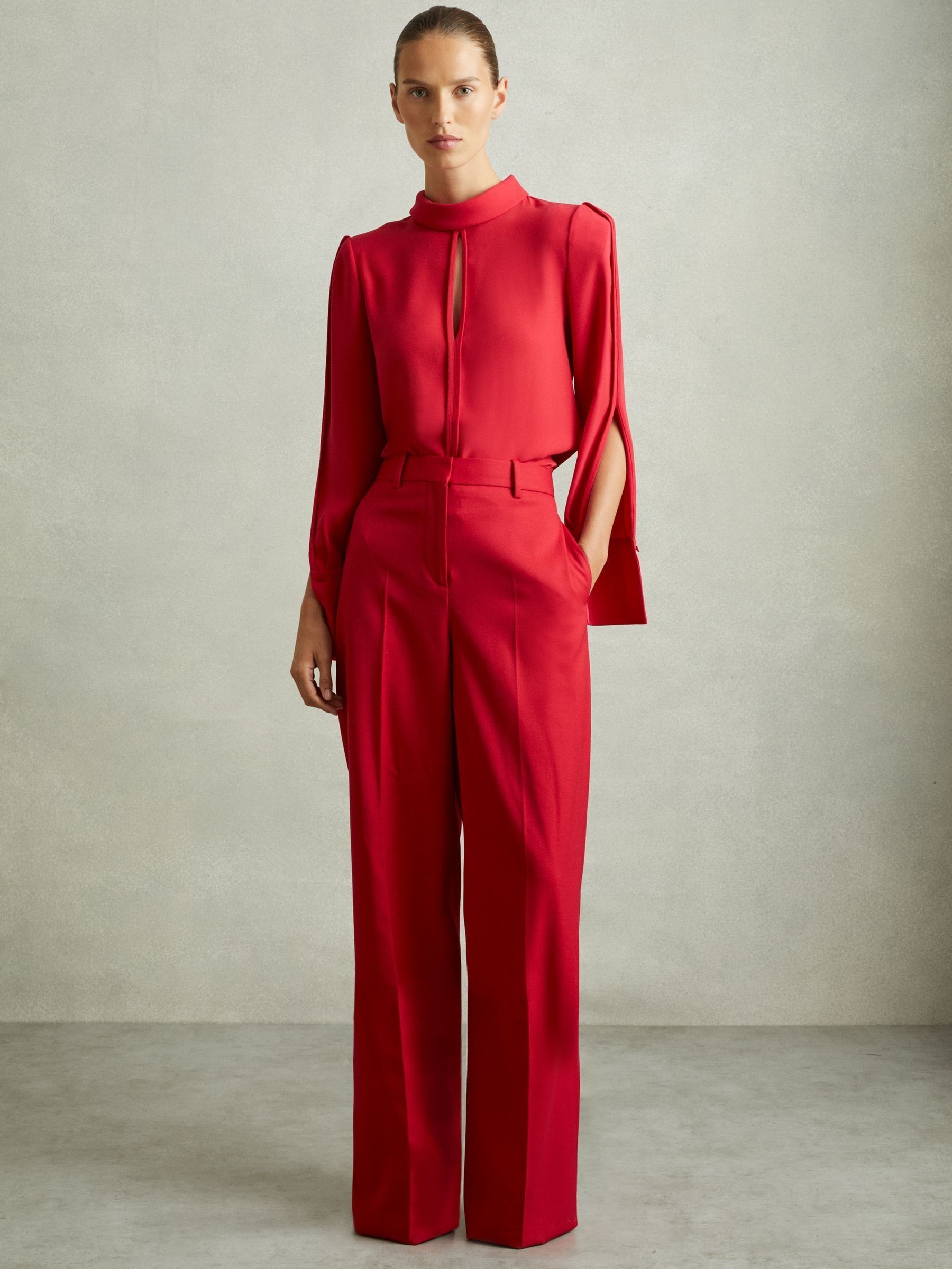 Wool Blend Wide Leg Tux Trousers in Red (E78647) | €72