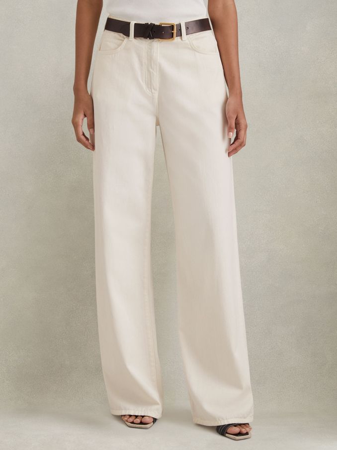 Petite Garment Dyed Wide Leg Trousers in Cream (E78662) | €81