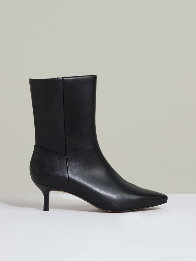Leather Kitten-Heel Ankle Boots in Black (E78663) | US$249