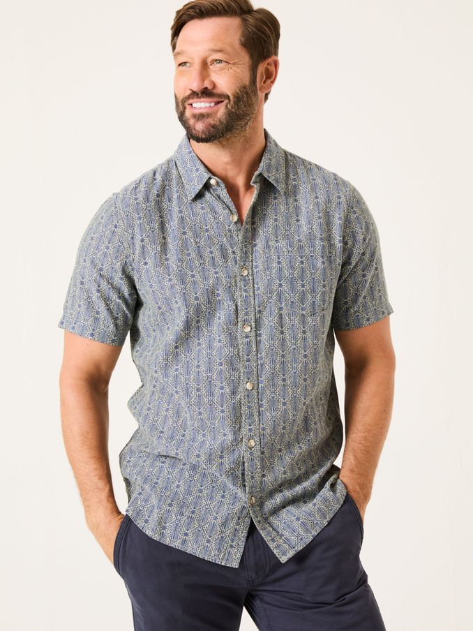 Blue Short Sleeve Deco Print Shirt (E79179) | $68