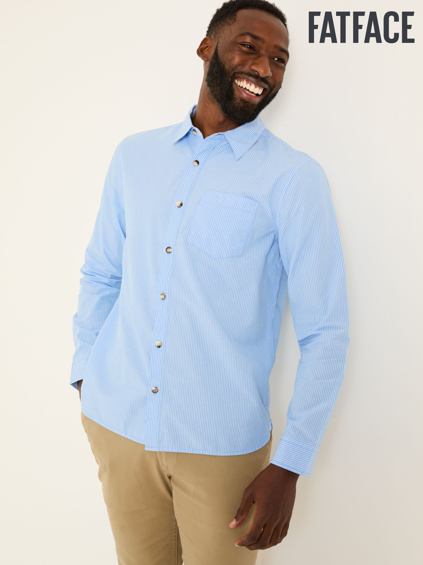 Blue Long Sleeve Elm Stripe Shirt (E79183) | $70