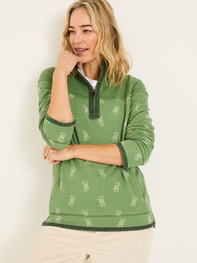 Airlie Green Woodblock Sweat Top (E79228) | €77.50