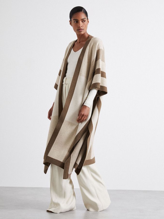 Atelier Checked Wool and Cashmere Cape in Camel (E79327) | €226