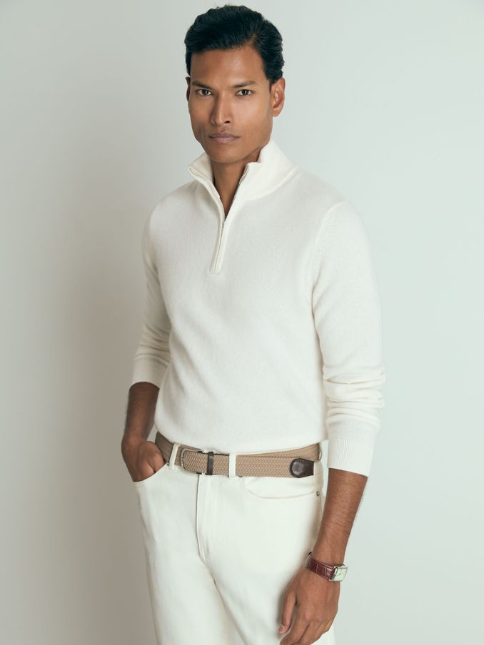Atelier Cashmere Zip-Neck Jumper in White (E79330) | €171