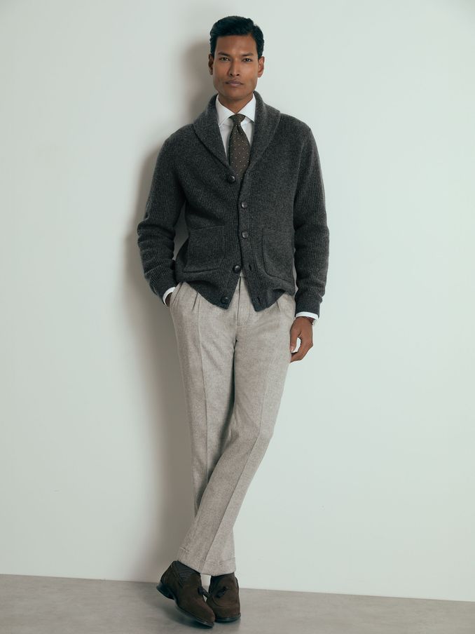 Atelier Ribbed-Cashmere Cardigan in Charcoal Melange (E79331) | €197