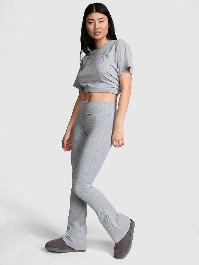 Grey Heather Cotton Foldover Flare Leggings (E79403) | €52