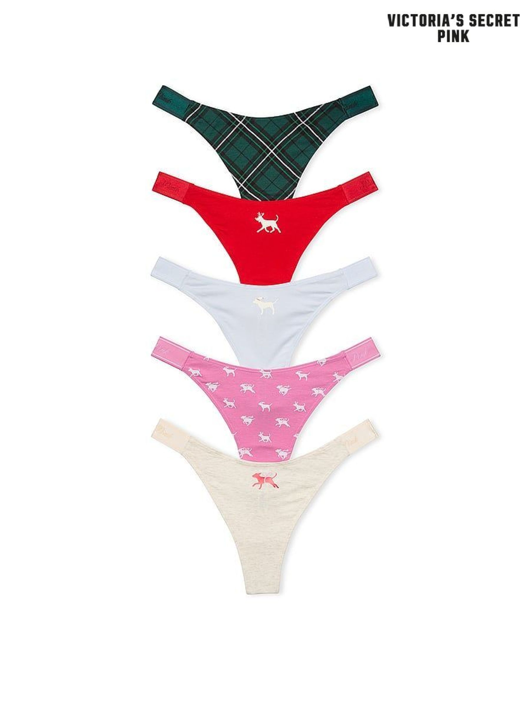 Red/Pink/Nude/White/Green Thong 5 Pack Knickers (E79405) | €31