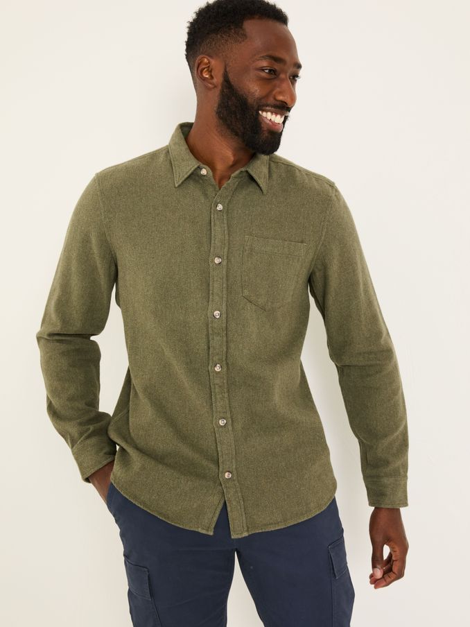 Khaki Green Long Sleeve Brushed Shirt (E79530) | $80