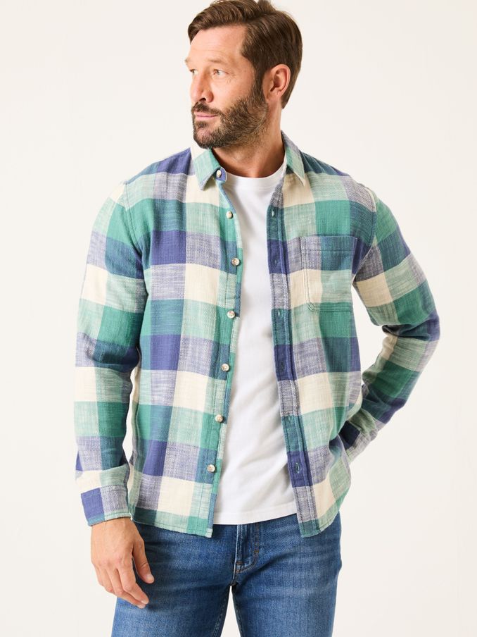 Neath Dusky Green Long Sleeve Check Shirt (E79531) | $80