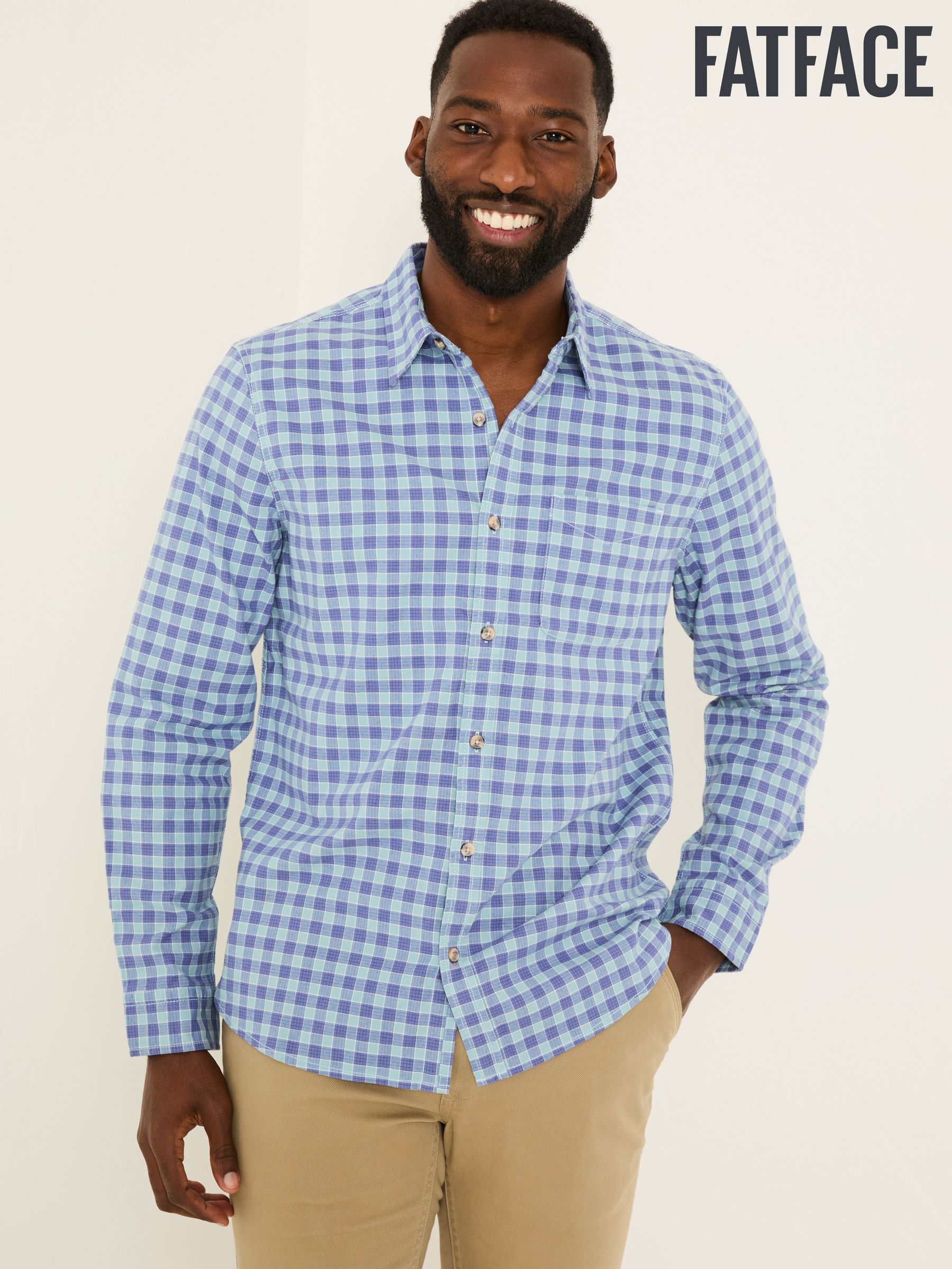 Sandy Light Vintage Blue Long Sleeve Check Shirt (E79533) | $70