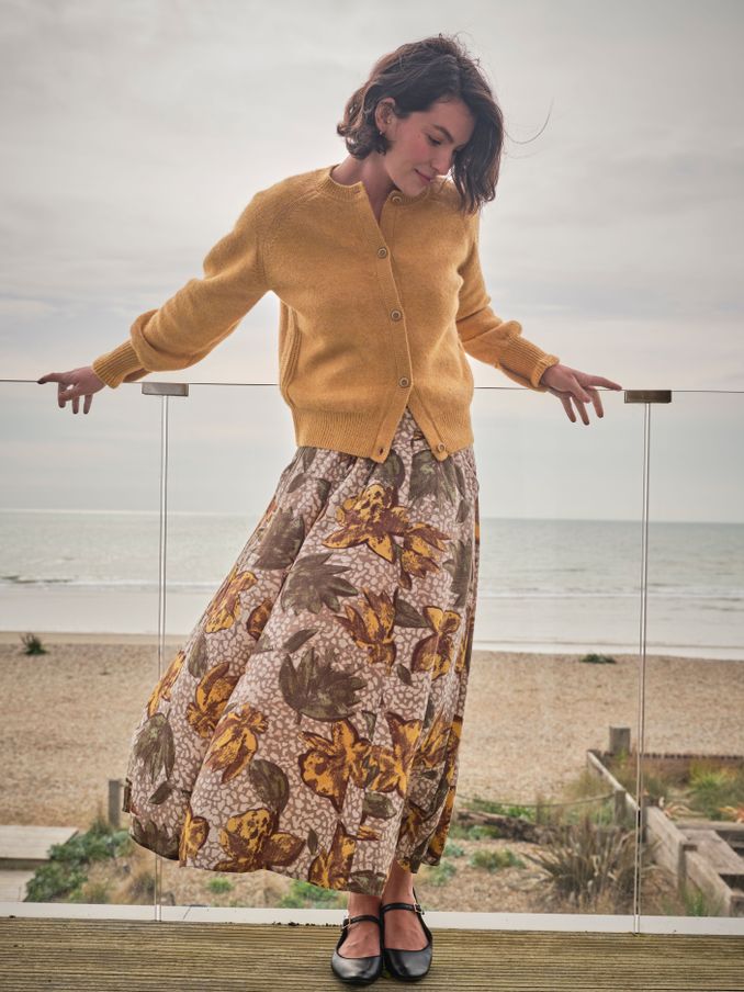 Amelie Natural Wilding Leaves Midi Skirt (E79552) | $76