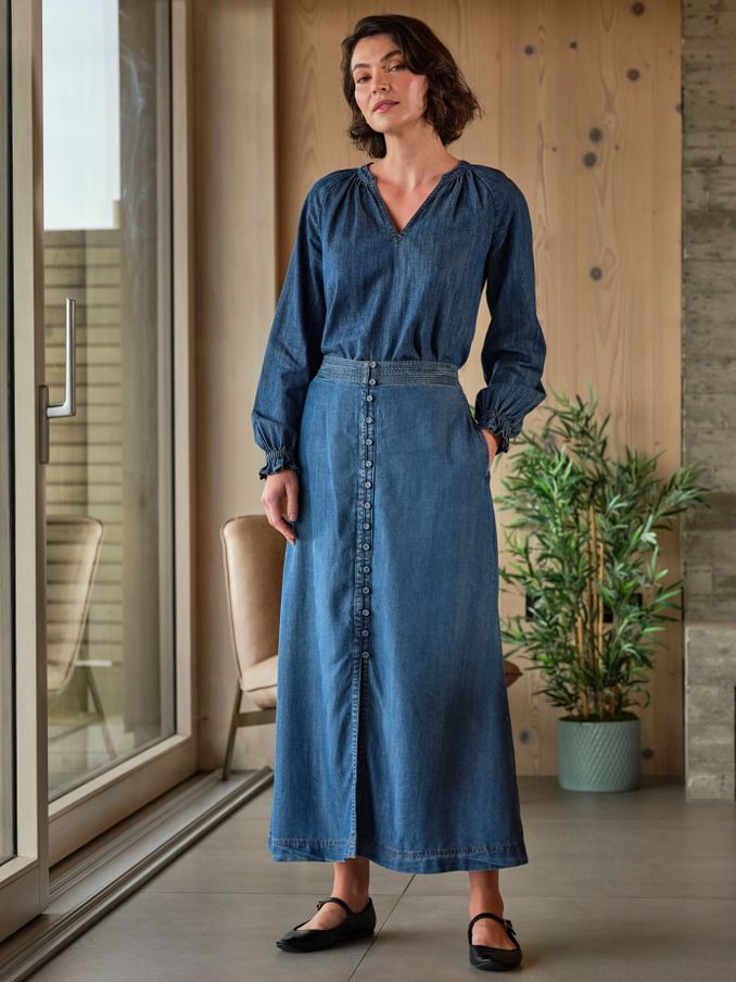 Blue Denim Arabella Midi Skirt (E79554) | $84