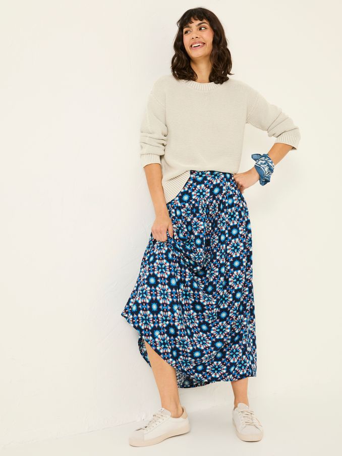 Indigo Blue Jay Midi Skirt (E79556) | $76