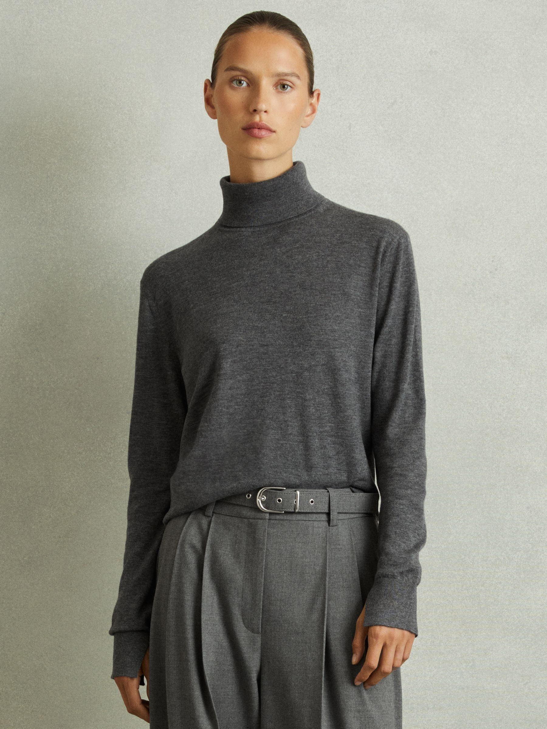 Merino Wool Roll Neck Jumper in Charcoal (E79944) | CHF 65