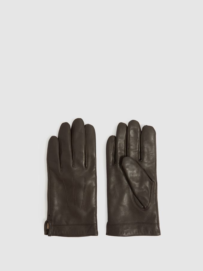 Wool and Cashmere Lined Leather Gloves in Dark Brown (E79946) | US$77
