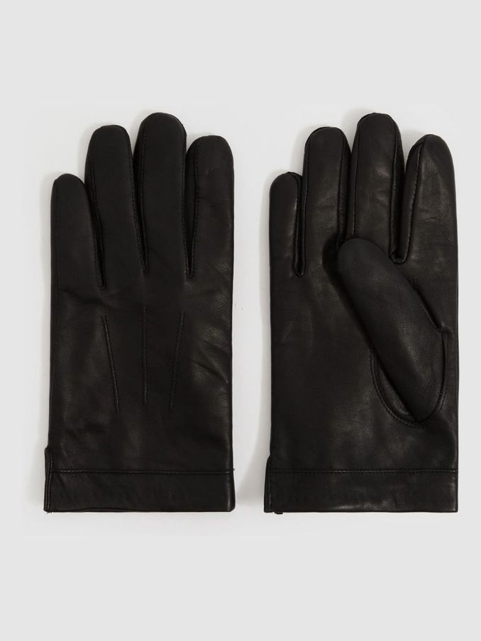 Wool and Cashmere Lined Leather Gloves in Black (E79947) | US$77