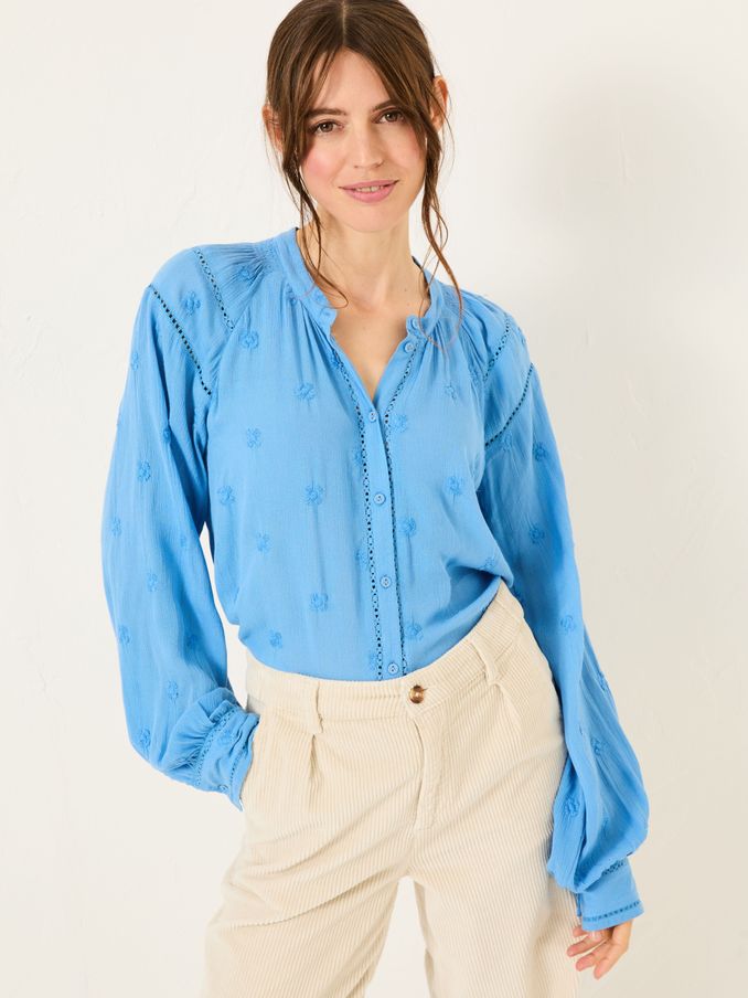 Orla Bright Blue Embroidered Blouse (E80129) | €39
