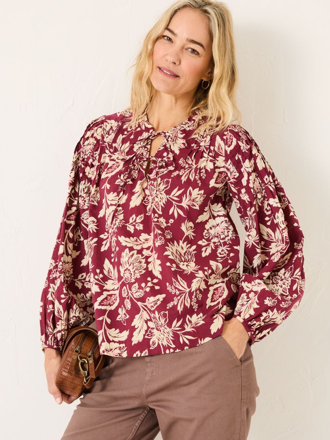 Burgundy Red 100% Cotton Sandy Blouse (E80133) | €36