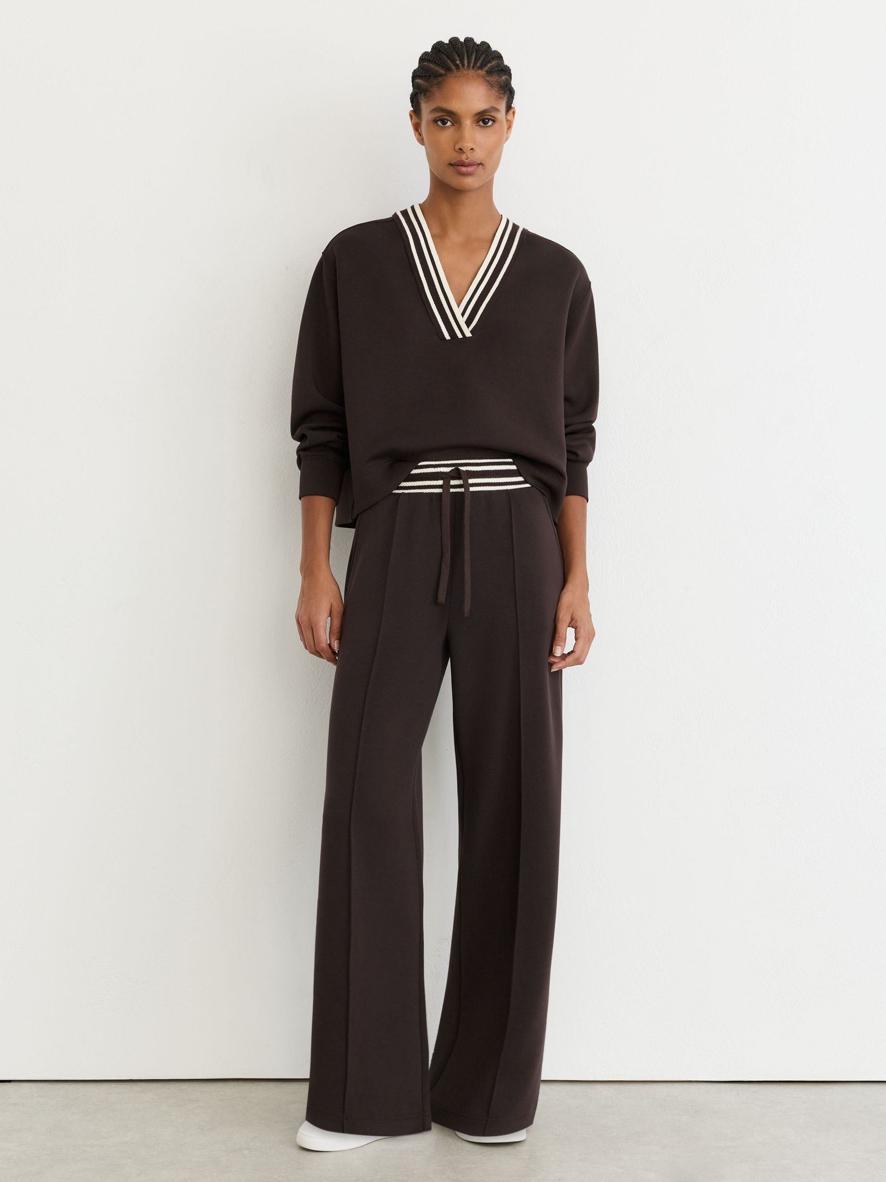 Chokoladebrun - Premium Interlock Stripe-waist Joggers