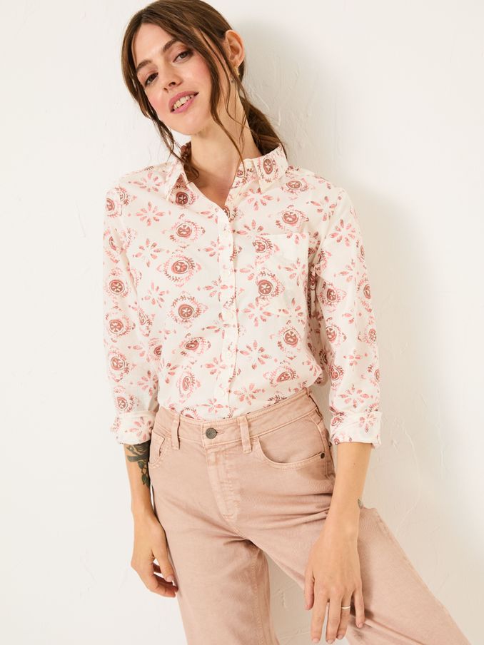 Olivia Ivory Printed 100% Cotton Long Sleeve Shirt (E80145) | €60.50