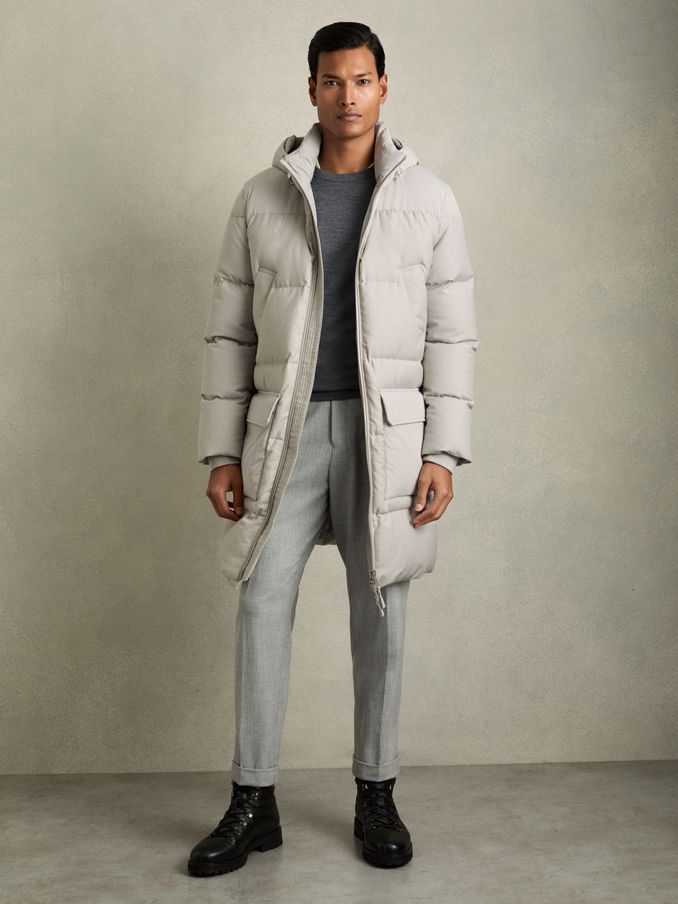 Quilted Longline Puffer Jacket in Grey (E80197) | €283