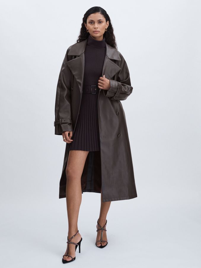 Good American Faux-Leather Trench Coat in Bitter Chocolate (E80202) | HK$1,705
