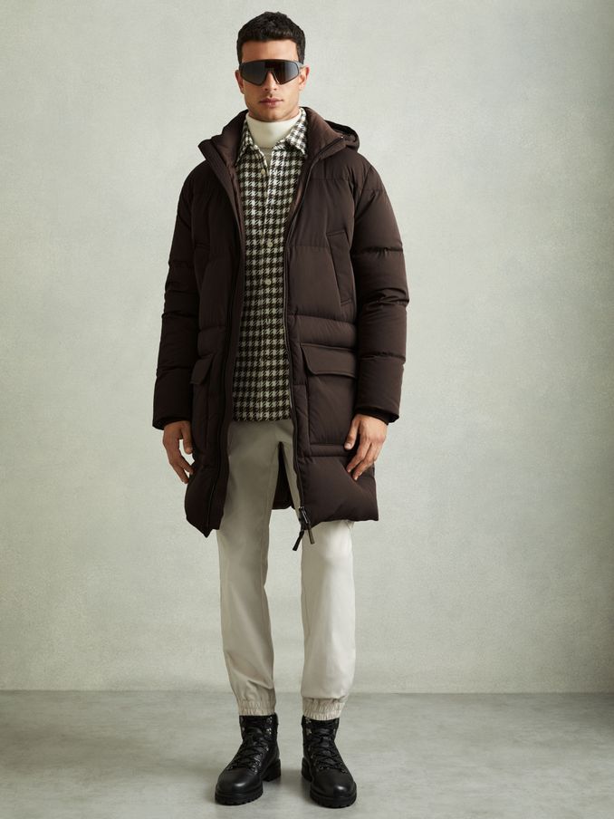 Quilted Hooded Puffer Coat in Brown (E80213) | US$411