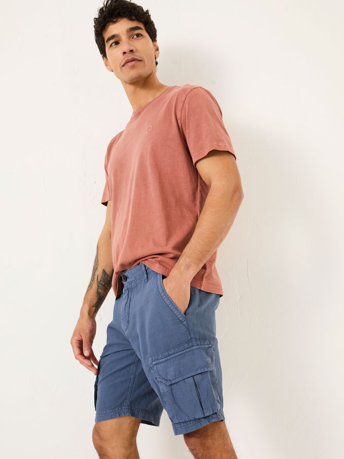 Blue Cotton Linen Cargo Shorts (E80232) | $84