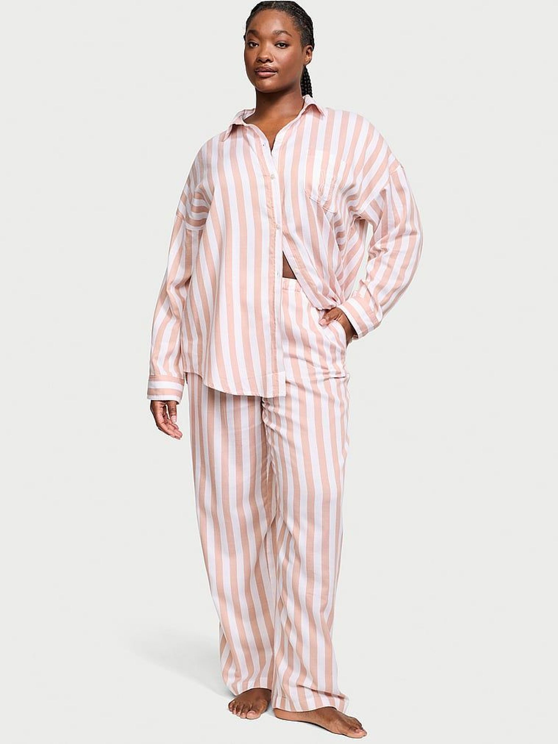 Toasted Sugar Stripe Brown Modal Long Pyjama Set (E80833) | €68