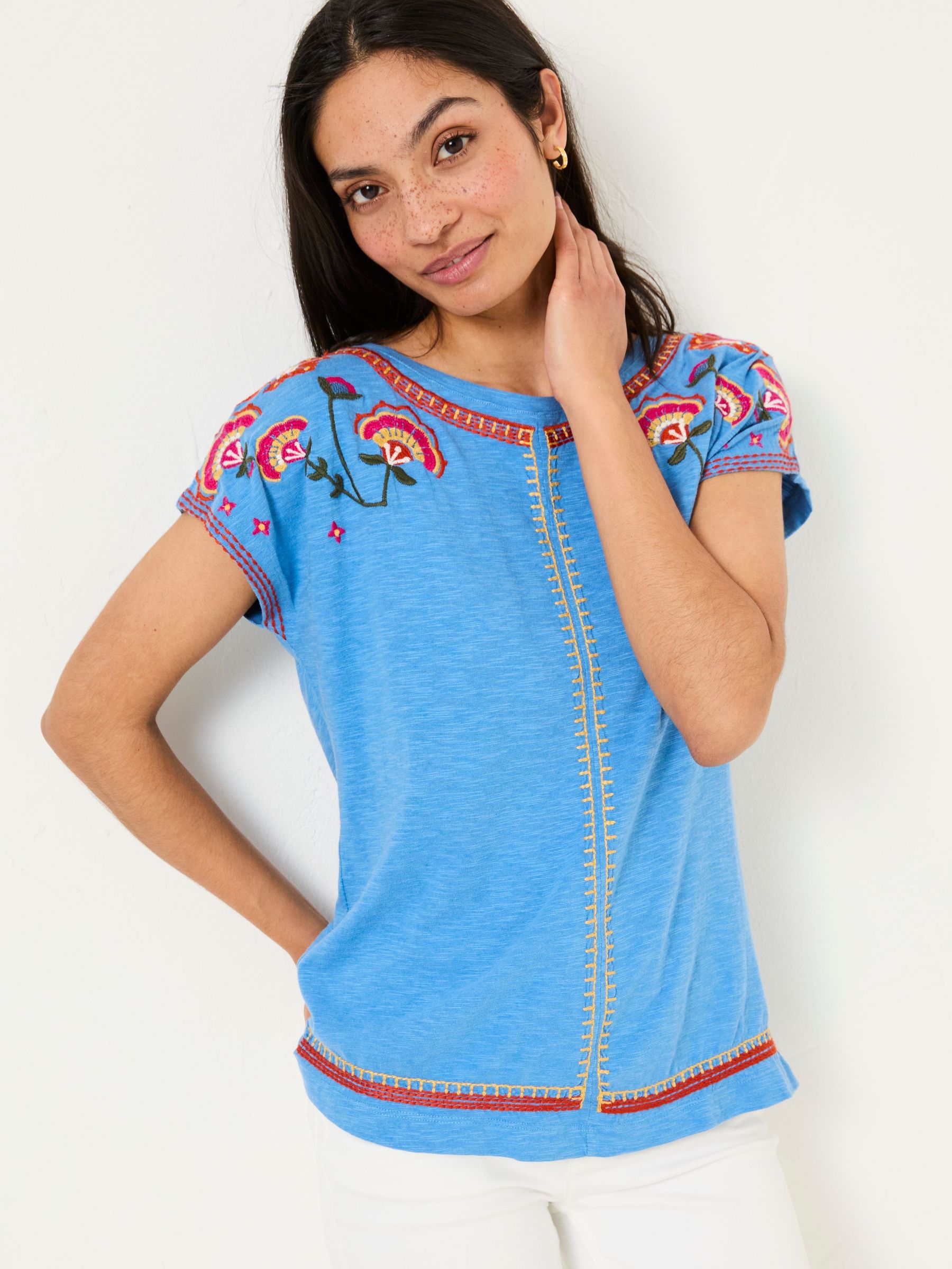 Ivy Bright Blue Embroidered T-Shirt (E80963) | $46