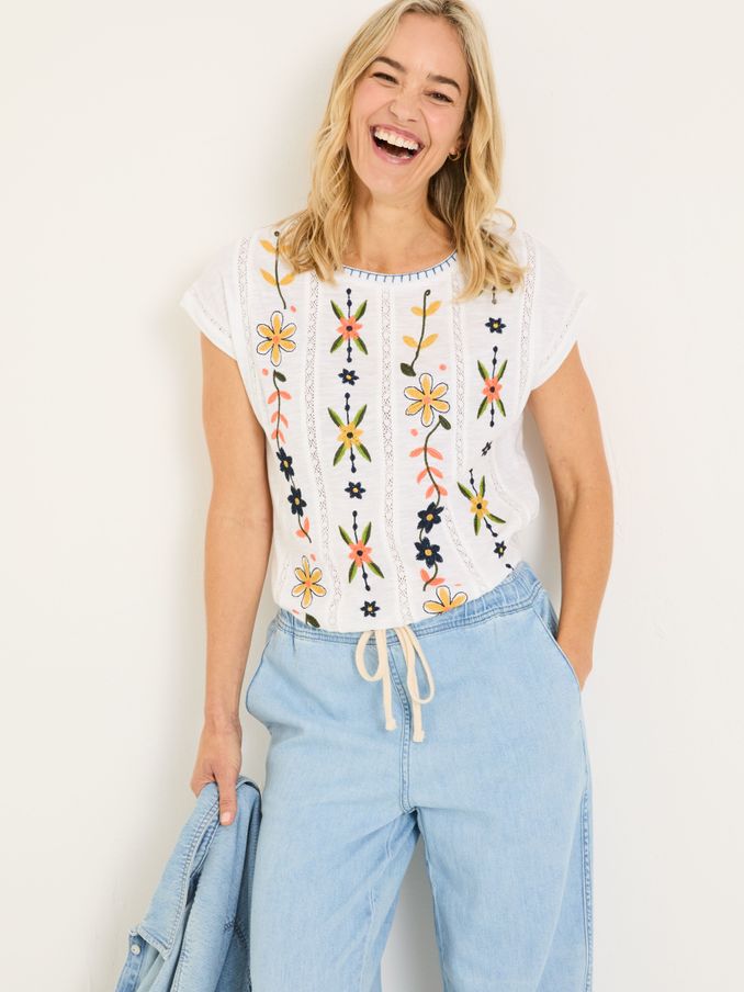 Ivy White Embroidered T-Shirt (E80964) | $46