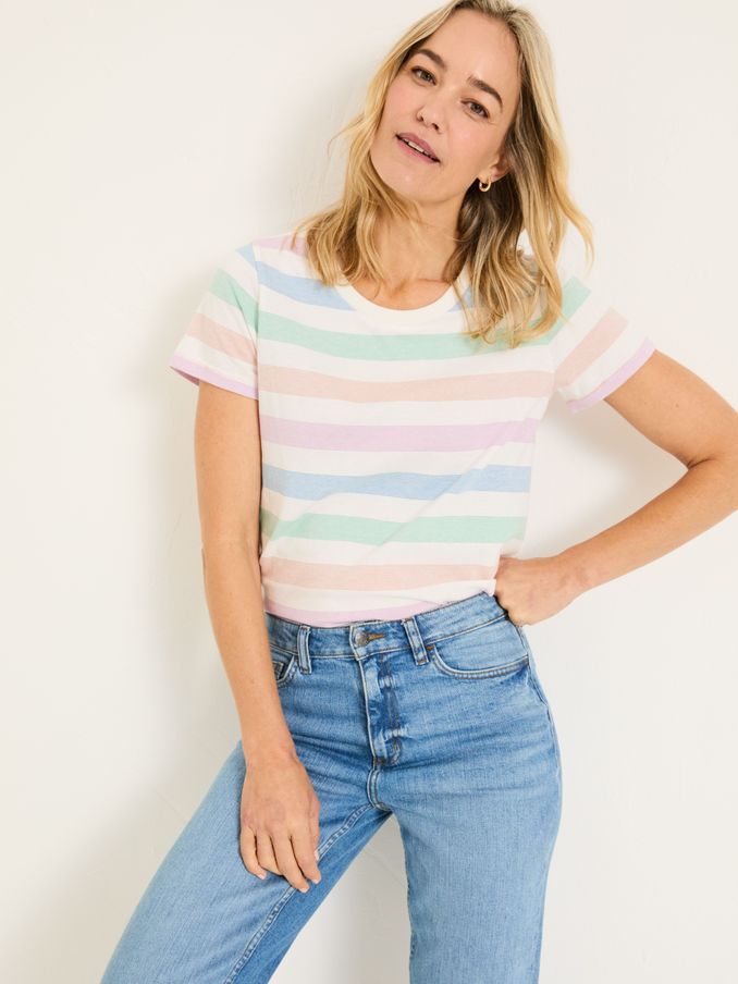 Natalie Natural Short Sleeve Stripe T Shirt (E80965) | $46