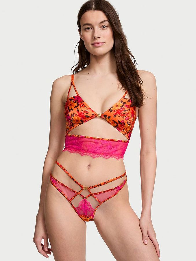 Sunset Orange Tropical Print Corset Bra Top (E81361) | €25