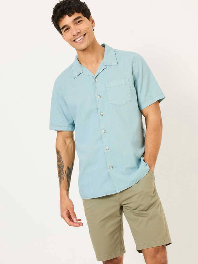 Bugle Light Blue Linen Cotton Shirt (E81694) | $64
