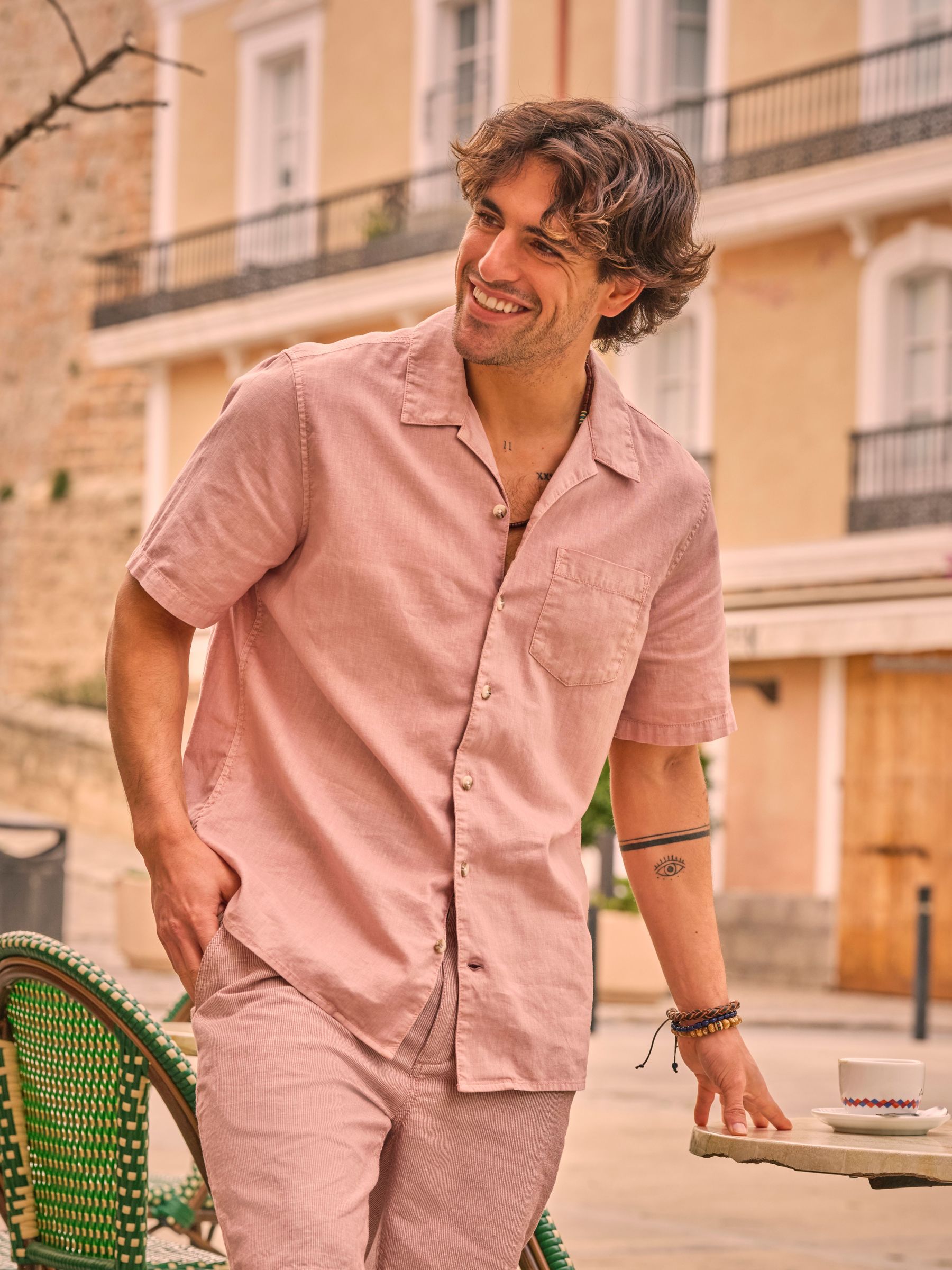 Bugle Dusky Pink Linen Cotton Shirt (E81696) | $64