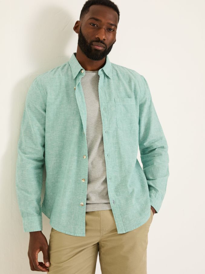 Bugle Light Teal Linen Cotton Shirt (E81699) | $70