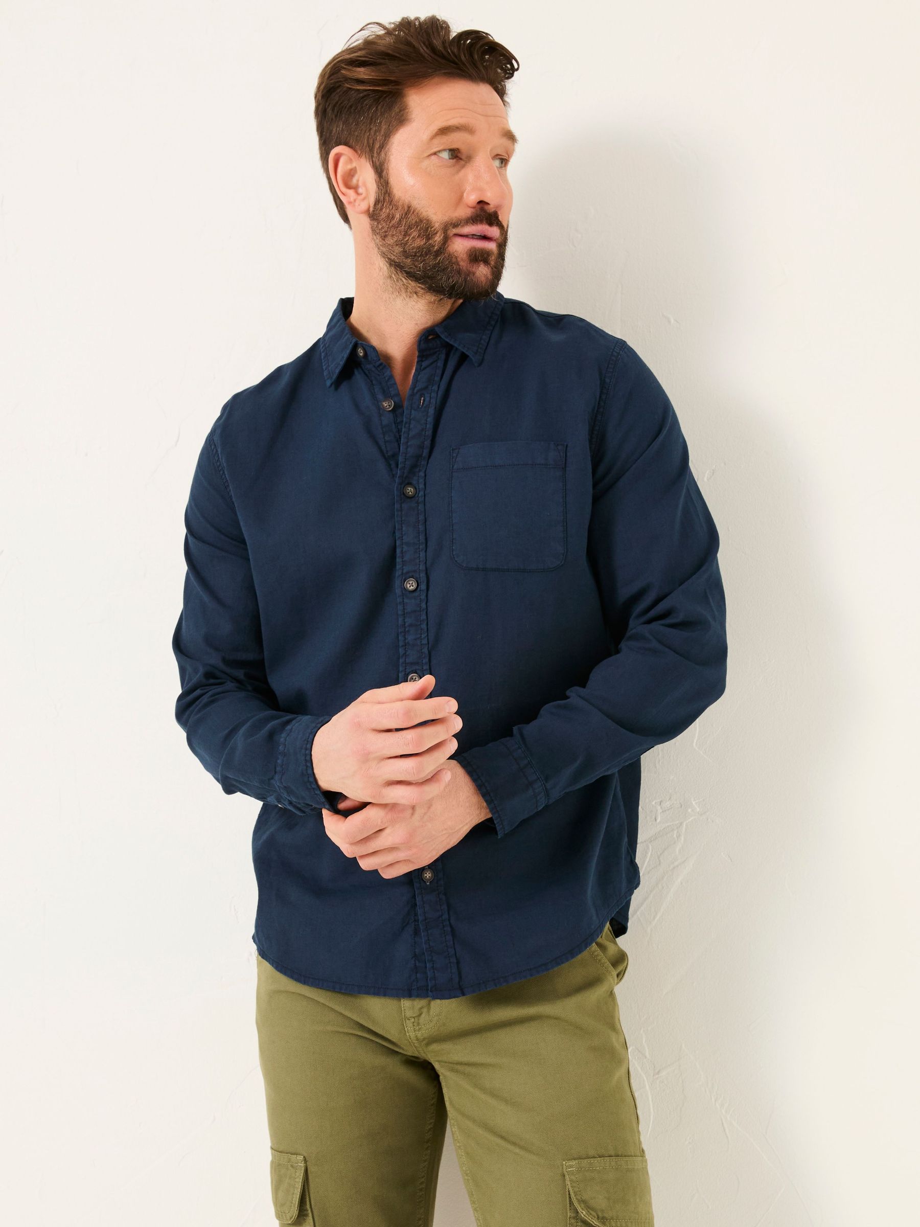 Bugle Navy Linen Cotton Shirt (E81700) | $70