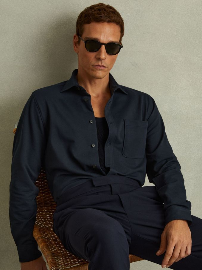 Cotton Blend Twill Overshirt in Navy (E81711) | €89