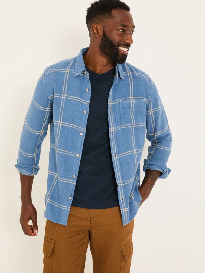 Wells Blue Long Sleeve Check Shirt (E81967) | $76