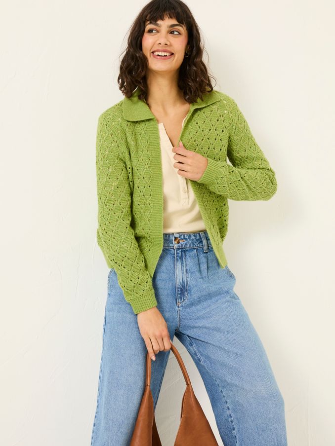 Lilah Green Pointelle Knitted Cardigan (E82134) | €36