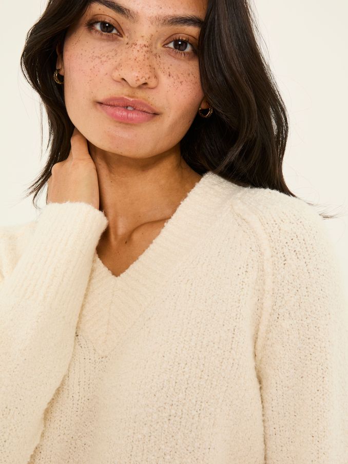 Ivory Bonnie Boucle V-Neck Jumper (E82203) | $46