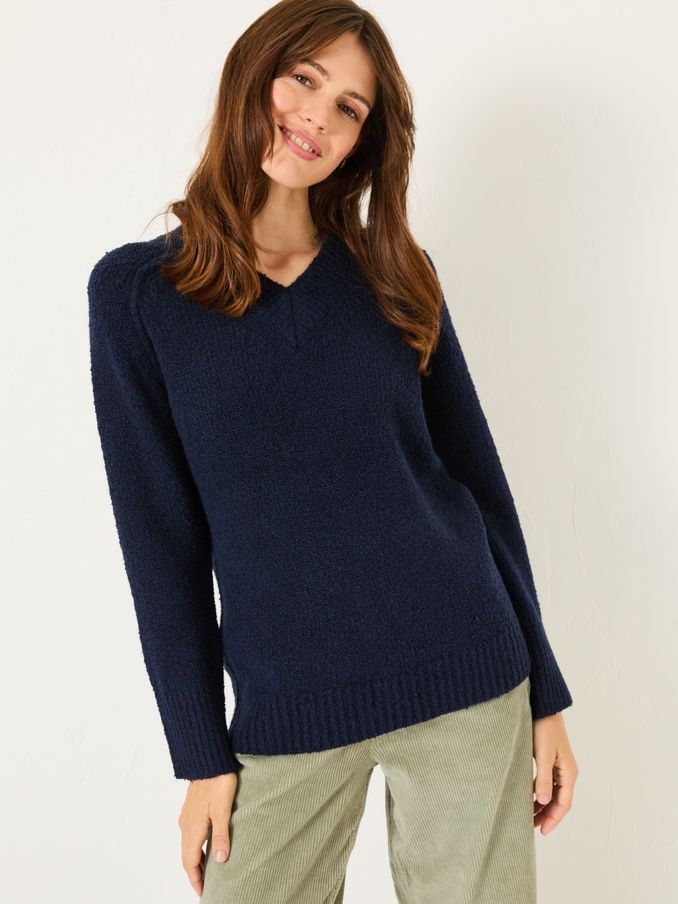 Navy Bonnie Boucle V-Neck Jumper (E82206) | €39