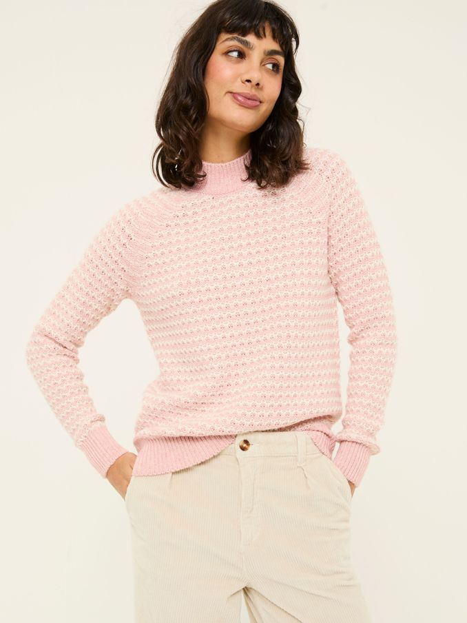 Pink Candy Stripe Knitted Crew Neck Jumper (E82208) | $54