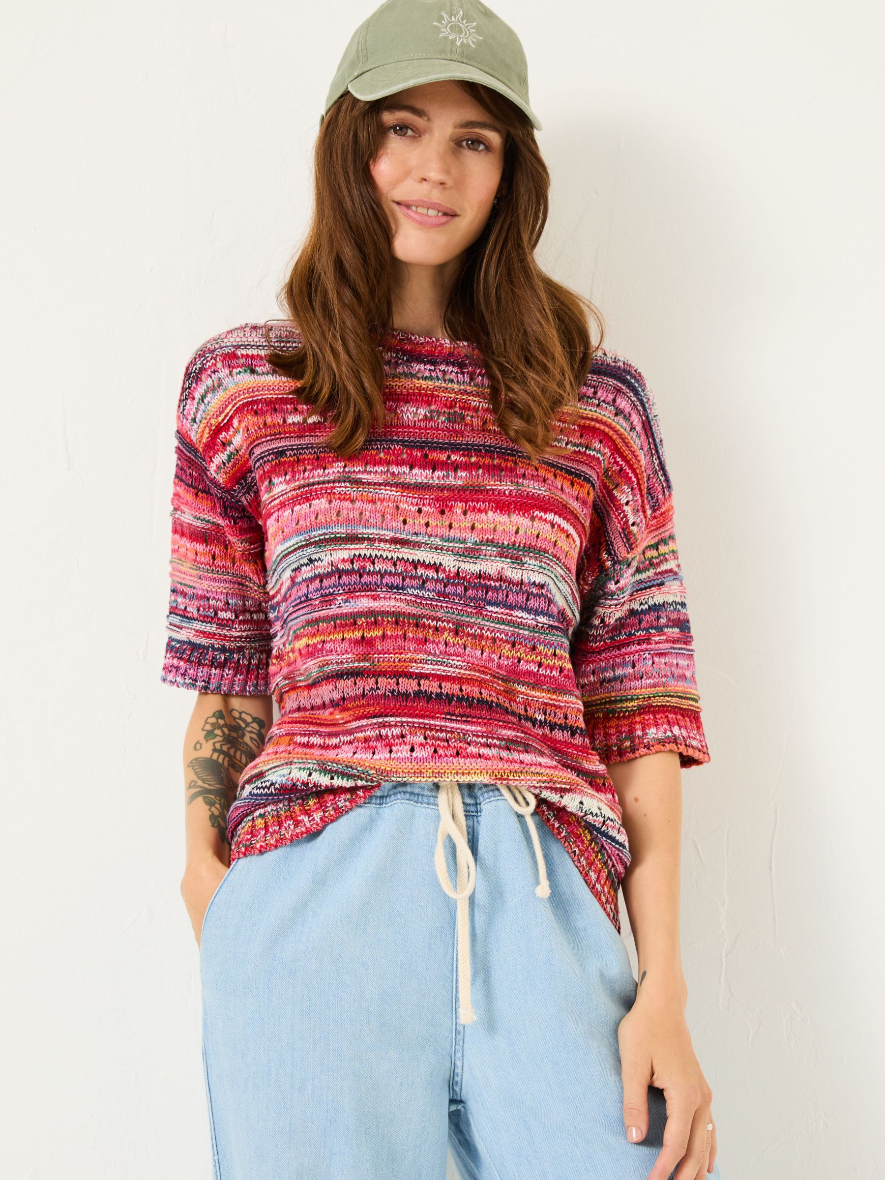 Pink Magda Knitted Pointelle 100% Cotton T-Shirt (E82259) | $80