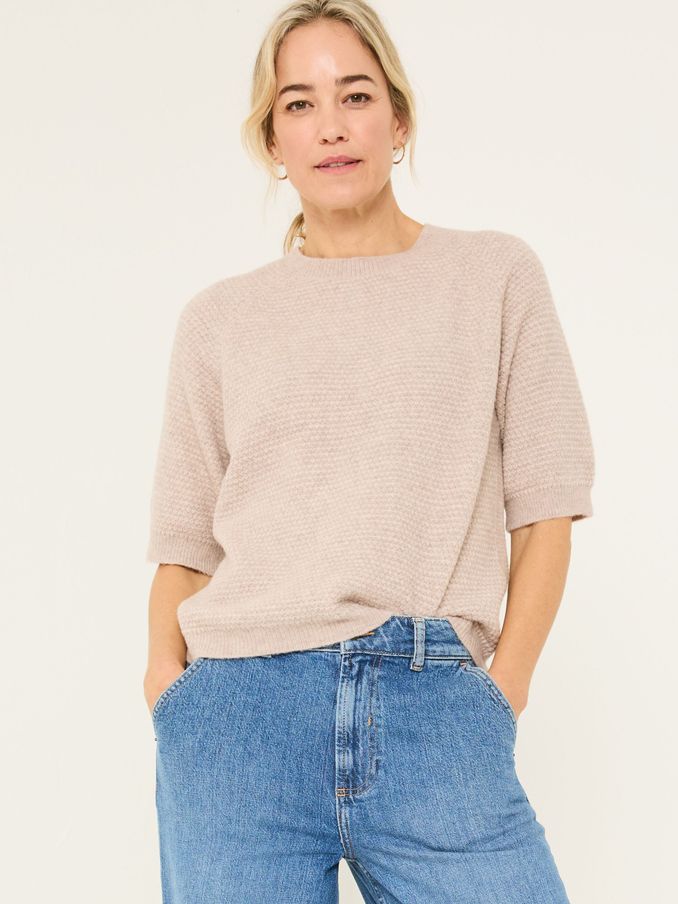 Zandra Natural Textured Knitted T-Shirt (E82261) | €39